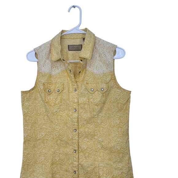 Legacy Falls Yellow Sleeveless Button-Up Shirt Paisley Pattern - Womens Size M - Picture 7 of 8